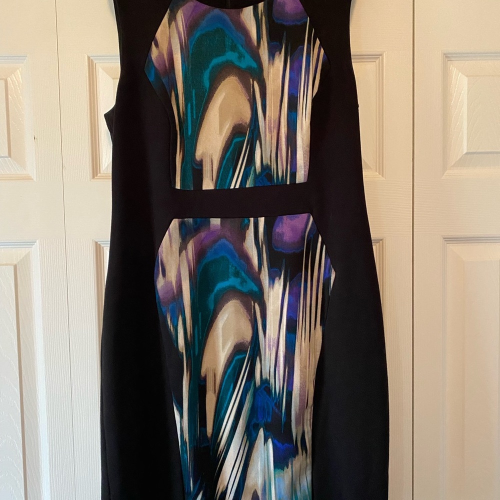 Calvin Klein Black Midi Dress with Blue and Purple Accents